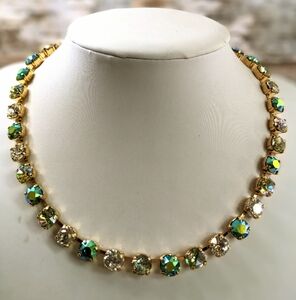 Icy Peridot Green AB In Swarovski Crystal Necklace In Gold Plated